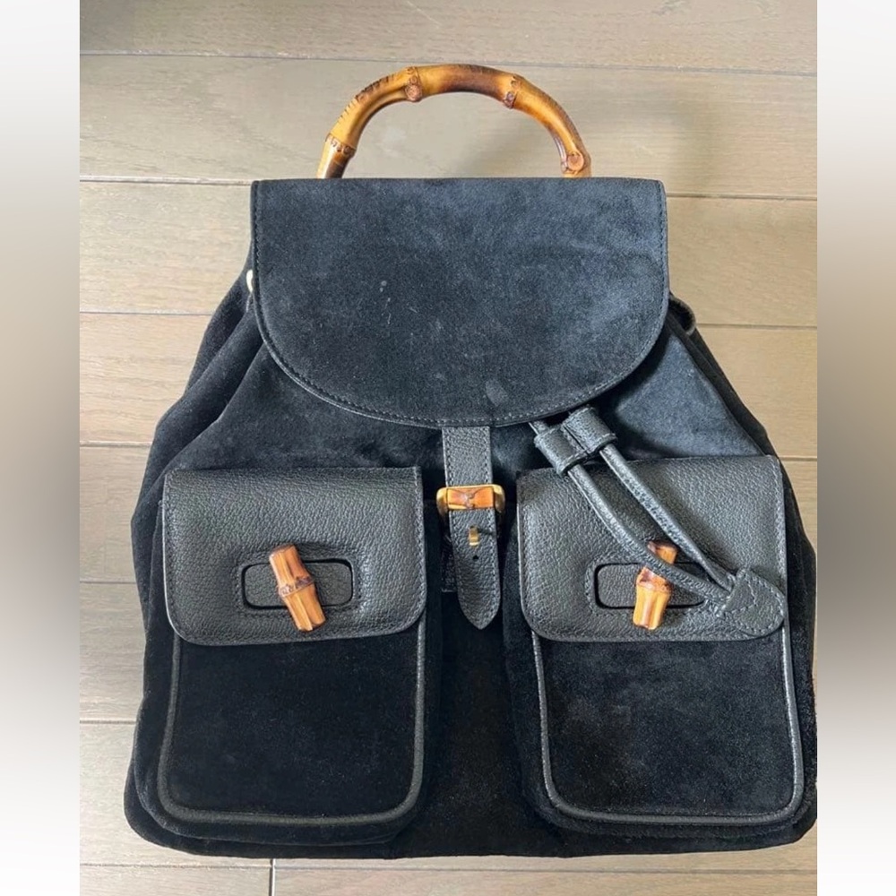 Gucci Black Backpack with Bamboo Details